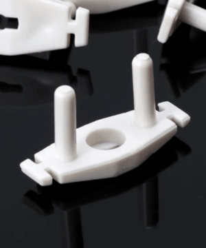 10-piece white ABS power socket cover designed for baby safety, fitted for German-standard outlets to prevent electric shock in children.