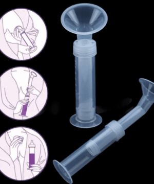 Manual Breast Needle Pump in clear PP material, with non-toxic design for safe milk expression. Includes rotatable cover and nipple for convenient bottle feeding after pumping.